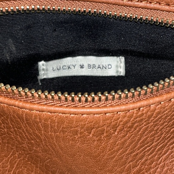 Lucky Brand Faux Leather Brown Small Pouch Zipper Bag, Make Up, Travel, Flat - Picture 5 of 11